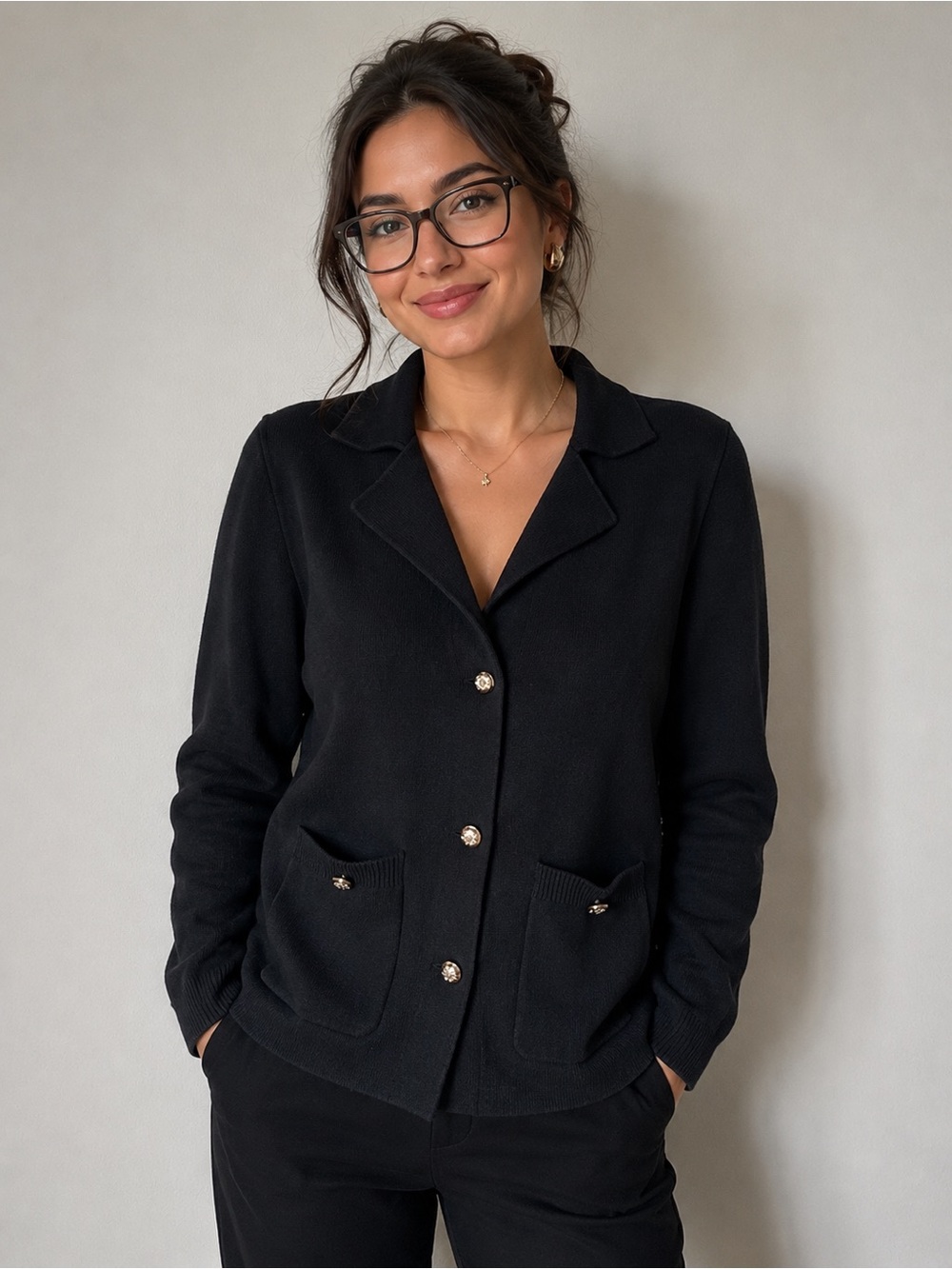 Women’s Black Button-Front Knit Sweater